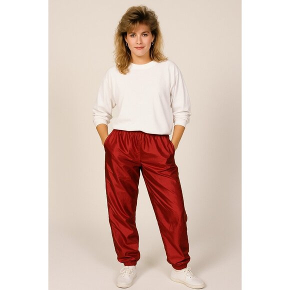 On Your Mark Petites Maroon Vintage Lined Windpants Women's Size PS Zip Hems - Picture 1 of 9